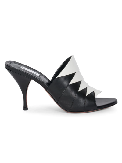 Alaïa 90mm Calf Leather Stitched Bicolor Mule Sandals In Black White