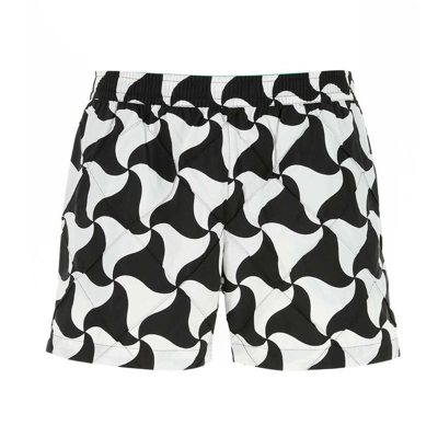 Bottega Veneta Intreccio-print Quilted Swim Shorts In Black,white