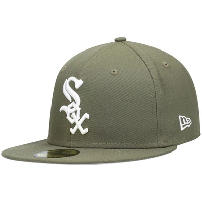 New Era Men's Olive Chicago White Sox Logo White 59fifty Fitted Hat In Olive/olive