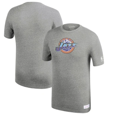 Mitchell & Ness Men's Heathered Gray Utah Jazz Hardwood Classics Throwback Logo Tri-blend T-shirt