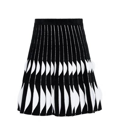Alaïa Womens Noir Blanc Patine Textured High-waist Stretch-knit Mini Skirt 8 In Black