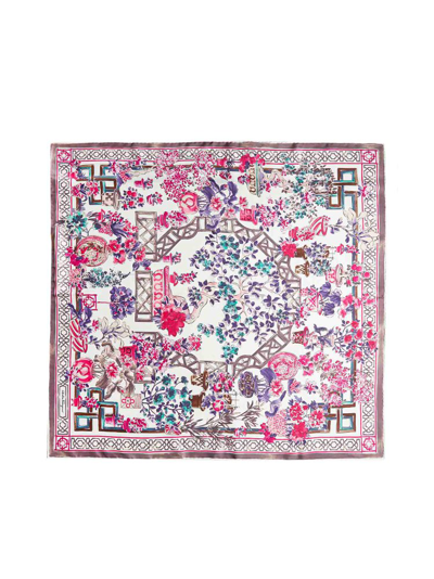 Ferragamo Ivory, Pink And Purple Silk Foulard In Multicolor