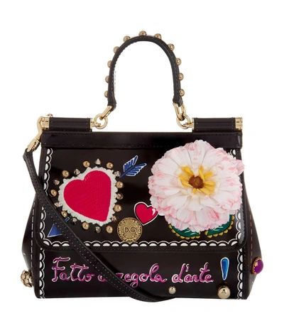 Dolce & Gabbana Small Leather Sicily Shoulder Bag In Black
