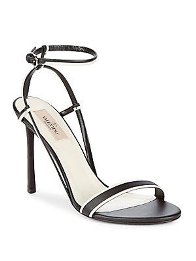 Valentino Garavani Ankle-strap Leather Sandals In Black/ivory