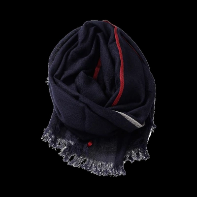 Brunello Cucinelli Red And White Trim Scarf In Navy
