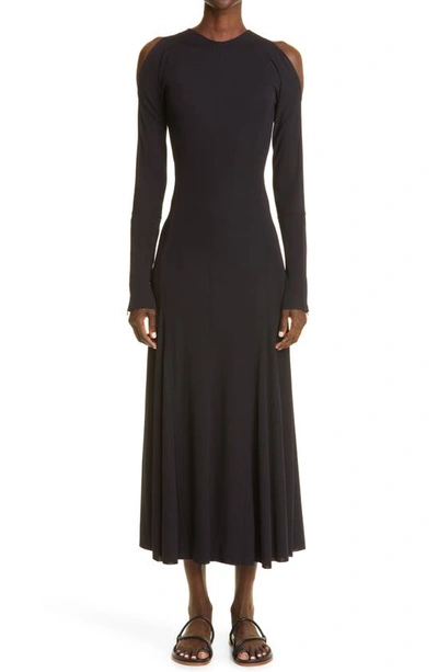Victoria Beckham Long Sleeve Cold Shoulder Jersey Dress In Black