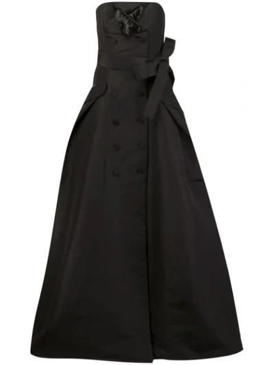 Carolina Herrera Button Detailing Strapless Gown In Black