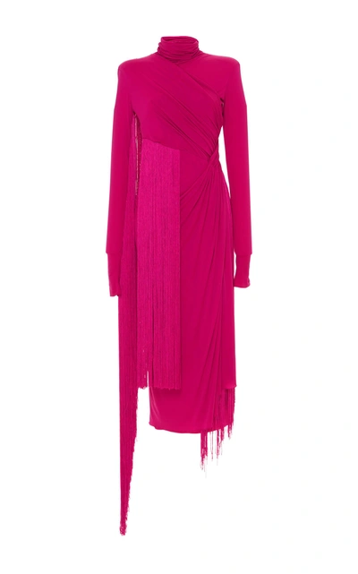 Emilio Pucci Long Sleeve Draped Fringe Dress In Pink