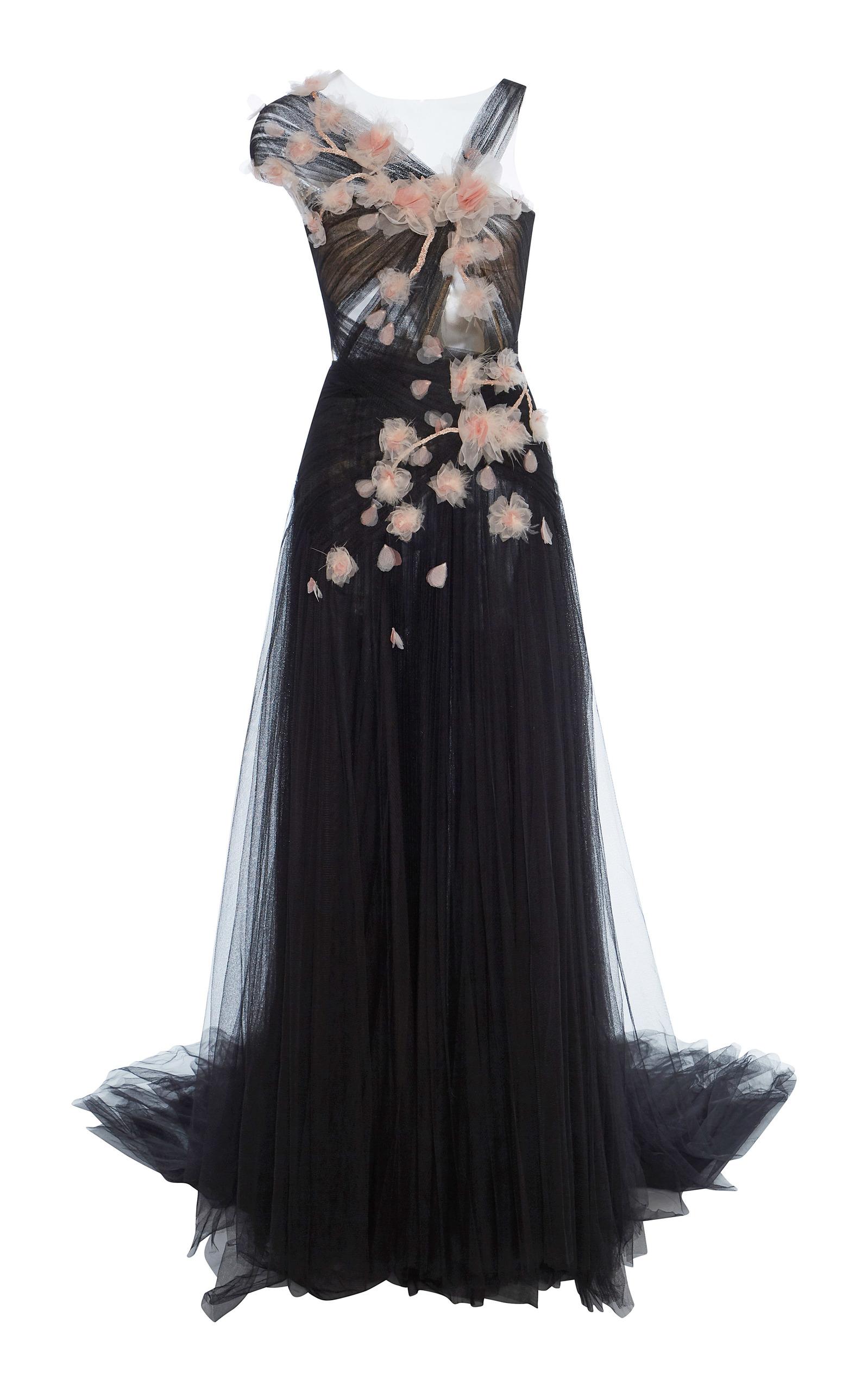 Marchesa Tulle Grecian Gown In Black | ModeSens