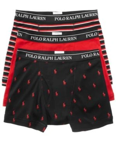 Polo Ralph Lauren Men's Underwear, Boxer Briefs 3 Pack In Red/black