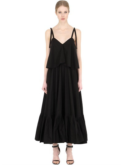 Salvatore Ferragamo Ruffled Cotton Poplin Dress, Black | ModeSens
