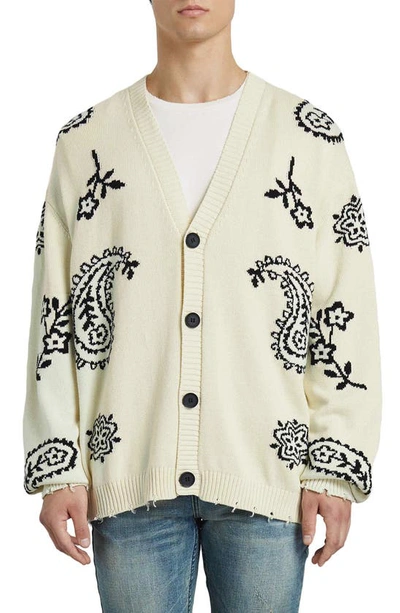 Profound Regular Fit Paisley Cotton Cardigan Sweater In Cream 