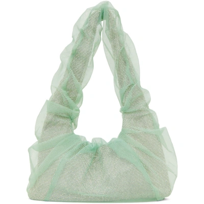Kara Ssense Exclusive Silver & Green Crystal Mesh Bag In White/seafoam