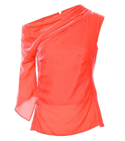 Peter Pilotto Draped Velvet One-shoulder Top In Coral