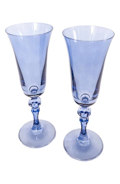 Estelle Colored Glass Set-of-two Estelle Regal Glass Flutes In Cobalt Blue