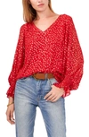 Vince Camuto Smocked Cuff Foil Dot Blouse In Red