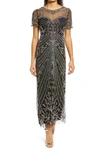 Pisarro Nights Illusion Beaded Mesh Column Gown In Black