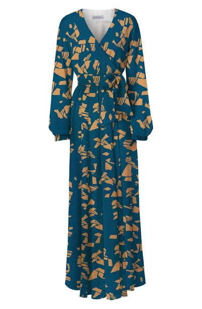 Diarrablu Marieme Long Sleeve Wrap Dress In Gyraf Blue