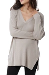 Ingrid & Isabelr Side Zip Maternity/nursing Sweater In Beige