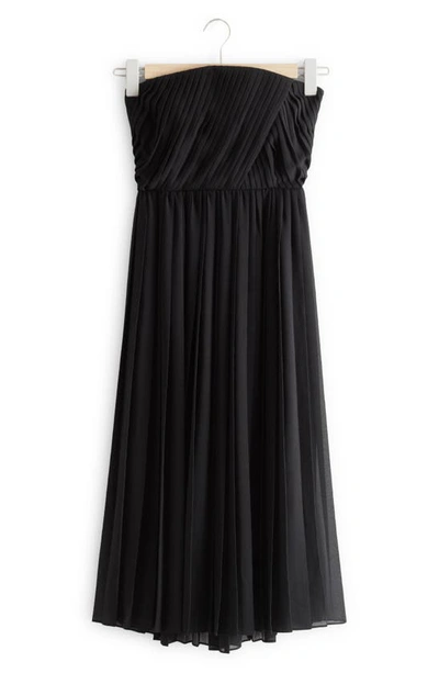 Other Stories Strapless Pleated Midi Dress In Black | ModeSens