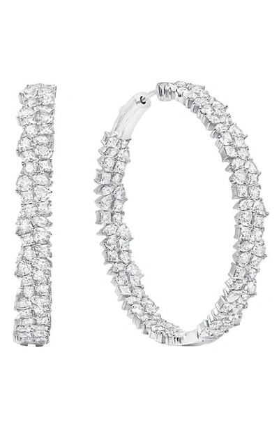 Crislu Cubic Zirconia Cluster Inside Out Hoop Earrings In Platinum