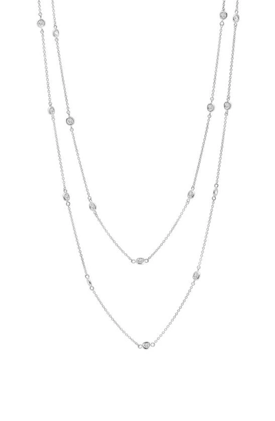 Crislu Long Cubic Zirconia Bezel Station Necklace In Platinum