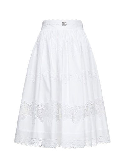 Dolce & Gabbana Embroidered Cotton-blend Midi Skirt In White