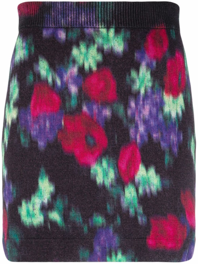 Kenzo Abstract Floral-print Knitted Mini Skirt In Black