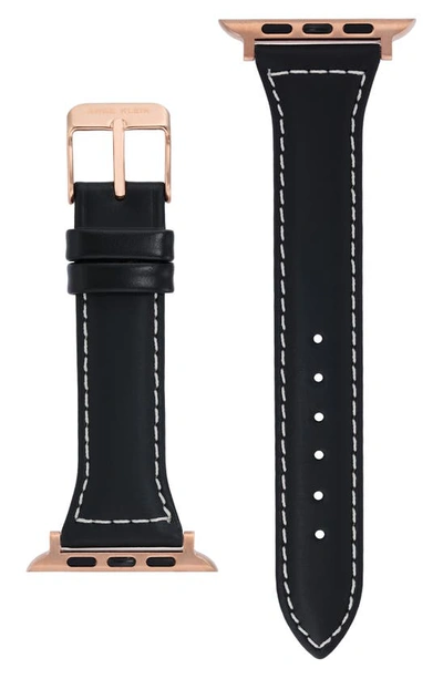 Anne Klein Leather 12.7mm Apple Watch® Watchband In Rose Gold/ Black