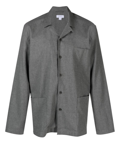 Sunspel Cotton Long-sleeved Pajama Shirt In Grey