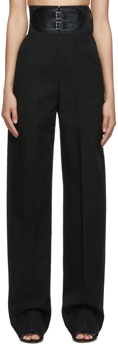 Alaïa Wide-leg Canvas Trousers W/ Wide Belt In Noir