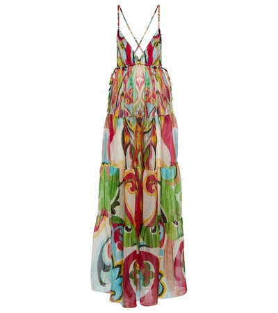 Etro Tiered Printed Silk-seersucker Maxi Dress In Viola