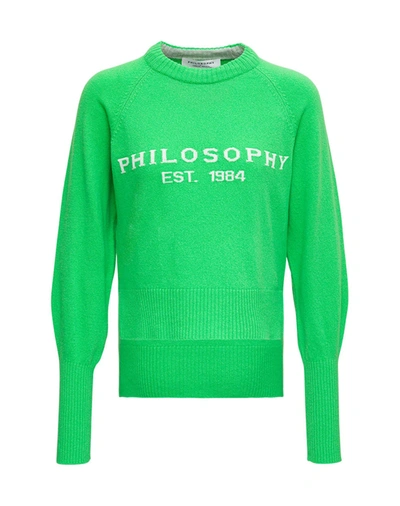 Philosophy Di Lorenzo Serafini Green Cashmere And Wool Sweater With Logo Print