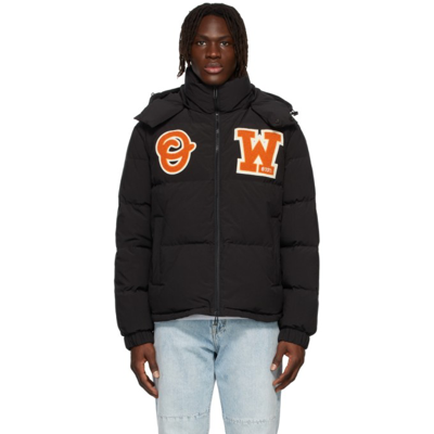 Off-white Bouclé Patch Down & Feather Fill Hooded Puffer Jacket In Black