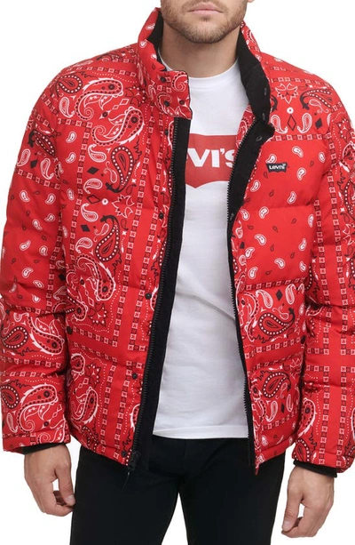 Levi's Solid Water Resistant Nylon Puffer Jacket In Red Bandana