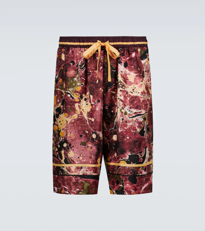 Dolce & Gabbana Printed Silk Bermuda Shorts In Burgundy