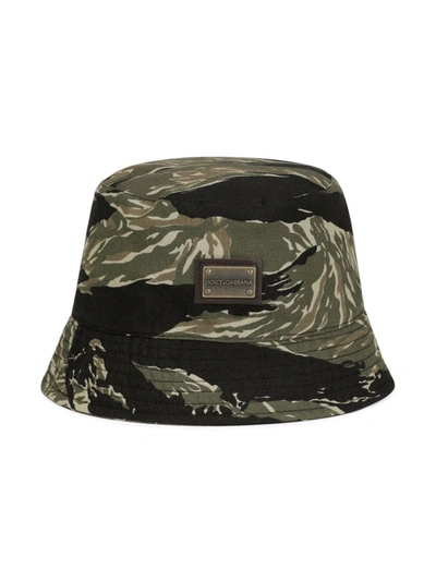 Dolce & Gabbana Kids' Camouflage Bucket Hat In Khaki