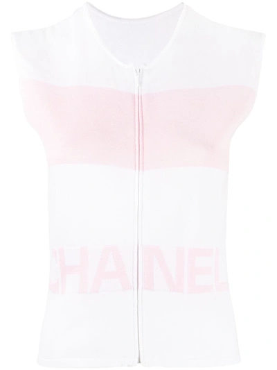 Pre-owned Chanel 1990s Sports Logo Sleeveless Zipped Top In White