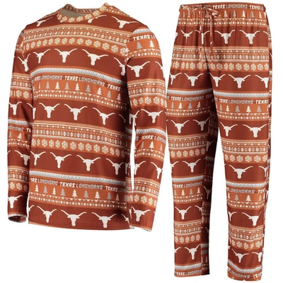Concepts Sport Texas Orange Texas Longhorns Ugly Sweater Knit Long Sleeve Top And Pant Set