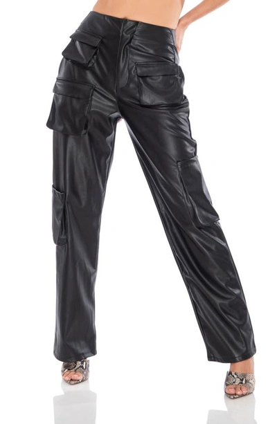 Afrm Sigmund Faux Leather Cargo Pants In Solid Black
