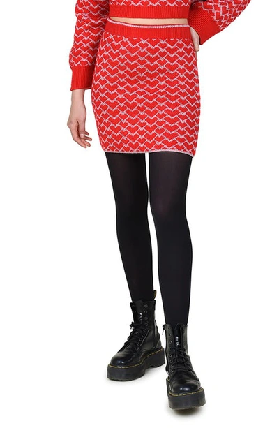 Molly Bracken Heart Knit Miniskirt In Red