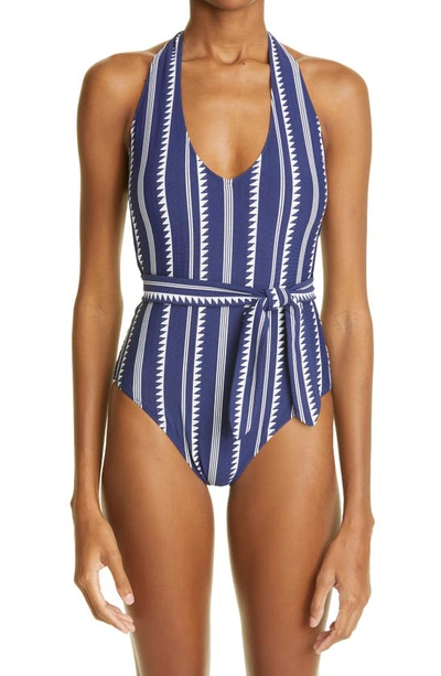 Lemlem Nunu Halter One-piece Swimsuit In Navy