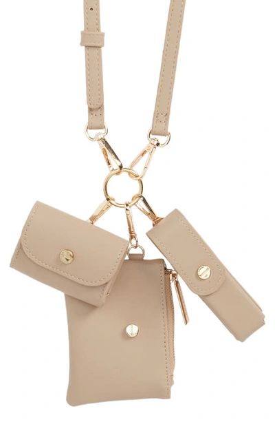 Mali + Lili Devon Water Resistant Card Holder Lanyard In Taupe