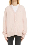 Acne Studios Keve Face Patch Wool Cardigan In Faded Pink Melange