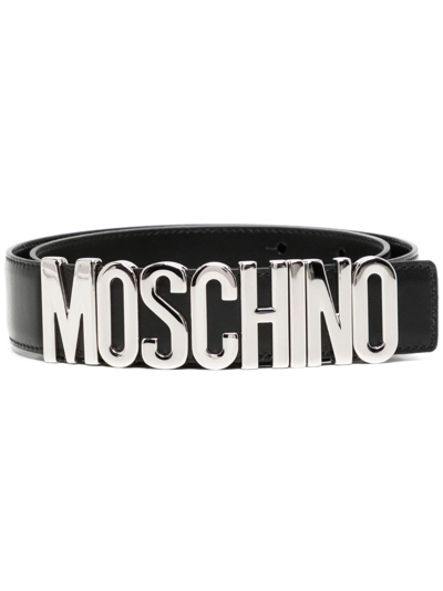 Moschino Logo-lettering Leather Belt In Black