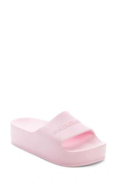 Balenciaga Mono Logo-embossed Rubber Platform Slides In Light Pink