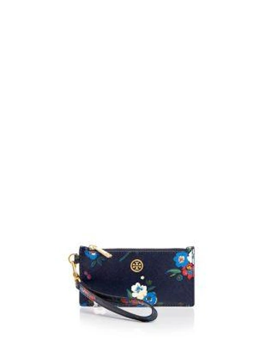Tory Burch Parker Floral Print Zip Card Case In Pansy Bouquet Floral/ Gold