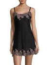 Josie Natori Lace-trim Silk Chemise In Black Tan