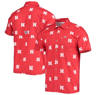 Columbia Navy Auburn Tigers Super Slack Tide Omni-shade Button-up Shirt In Scarlet