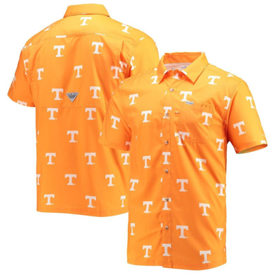 Columbia Navy Auburn Tigers Super Slack Tide Omni-shade Button-up Shirt In Tennessee Orange